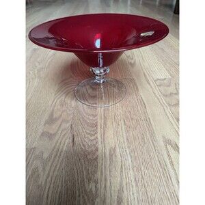 LSA International Red Glass Compote Bowl Mouthblown In Poland